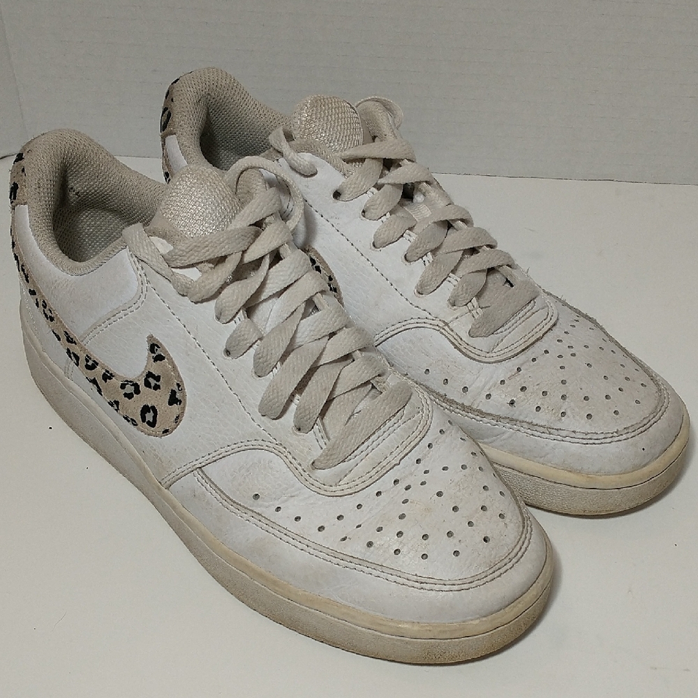 Nike Court Vision Low Leopard Swoosh White, Women's Size 7.5,‎ Sneaker